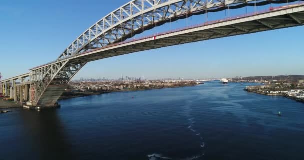 Вид Мосту Байонна Острові Статен Нью Йорк — стокове відео