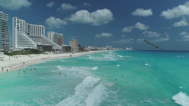 Aerial Beachfront Zona Hotelera Cancun Mexico — 图库视频影像