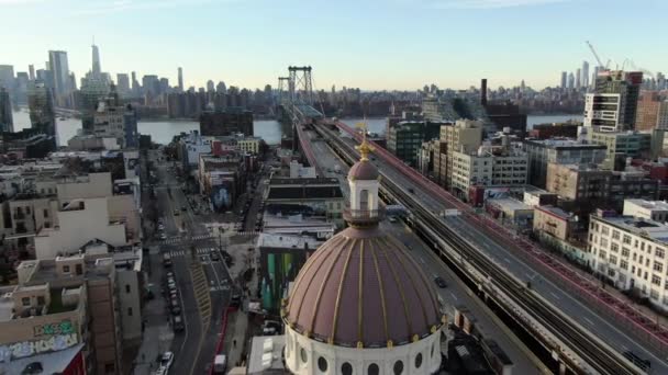 Luchtfoto Van Williamsburg Bridge Brooklyn — Stockvideo