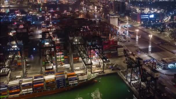 Nacht Luchtfoto Van Hong Kong Stad Met Wolkenkrabbers — Stockvideo