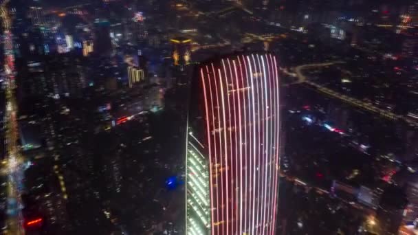 Pulsing City Glows Endless Towers Stand Illuminated Night Sky Building — Stock Video