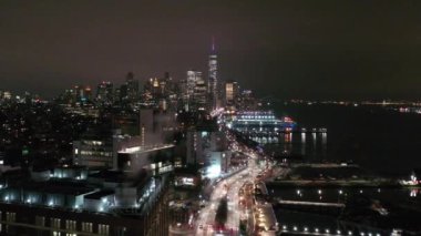 Aerial of the Meatpacking District and West Side Highway at Night