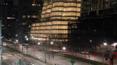 Aerial of the IAC Building in NYC at Night