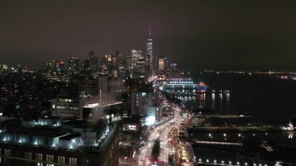 Aerial Meatpacking District West Side Highway Night — Stockvideo
