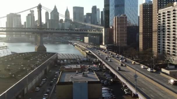 Aerial Fdr Highway Williamsburg Bridge Brooklyn — Stockvideo