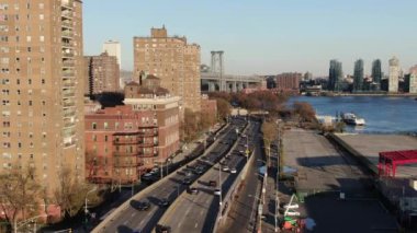 Aerial of FDR Highway and the Williamsburg Bridge, Brooklyn