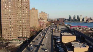 Aerial of FDR Highway and the Williamsburg Bridge, Brooklyn