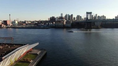 Aerial of the Manhattan Bridge & East River, NYC