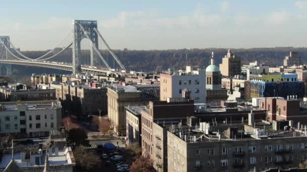 Aerial George Washington Bridge Washington Heights Manhattan Nyc — Vídeo de stock