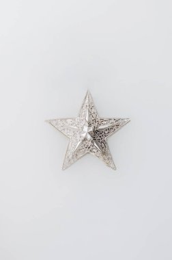 Gümüş Noel yıldızı beyaz bir sıvının içinde yüzüyor. Minimum düzlük.