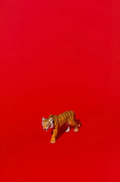 Kırmızı arka planda kaplan. Çin Yeni Yıl Seti.