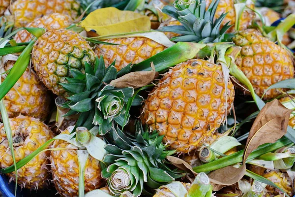 Ananaslar, yukarıdan manzara. Panama 'nın Toptan Gıda Pazarı' nda ananas satışı.