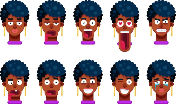 Komik çizgi film karakteri. İnsani Duygular. Siyah kadın. Görseller. Vektör İllüstrasyonu