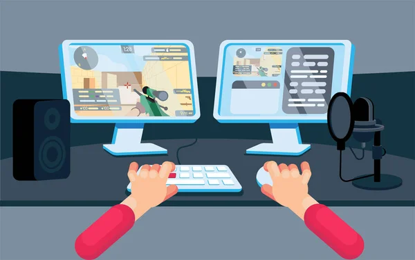 Birinci şahıstan video oyunu flaması. Düz vektör illüstrasyonu