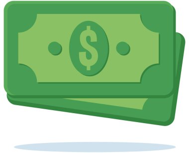 Para vektör simgesi. Gönderenden alıcıya giden banknot dolar. Para, servet, yatırım ve finans kavramları için tasarım illüstrasyonu