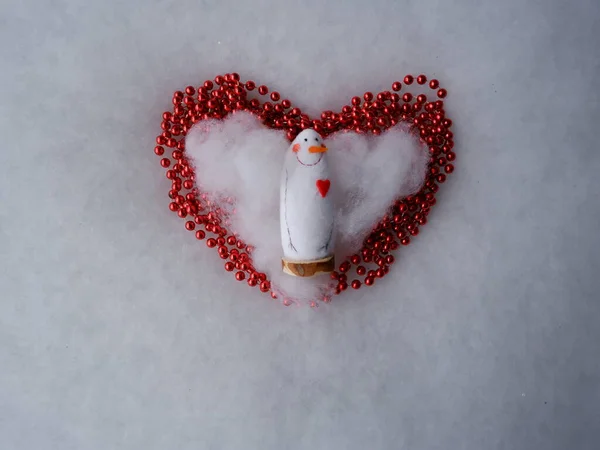 Boneco Neve Branco Coração Natal Vermelho — Fotografia de Stock