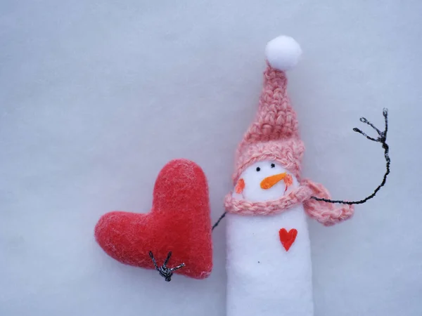 Bonhomme Neige Avec Cœur Cupidon Neige — Photo