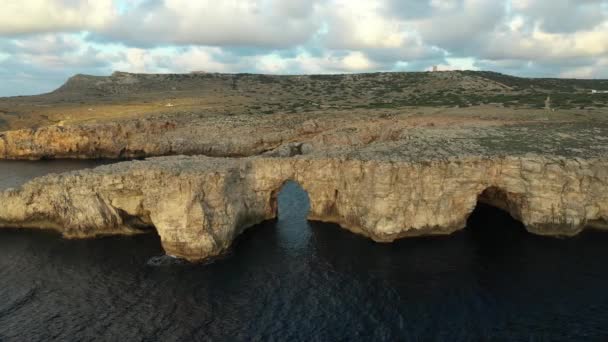 Pont den Gil, Menorca Island, drone footage at sunset — Stock Video