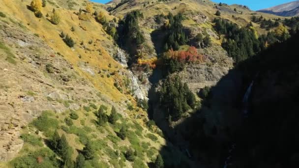 Herbst in den Wäldern der Pyrenäen in Huesca, Aragon. Drohnenaufnahmen. — Stockvideo