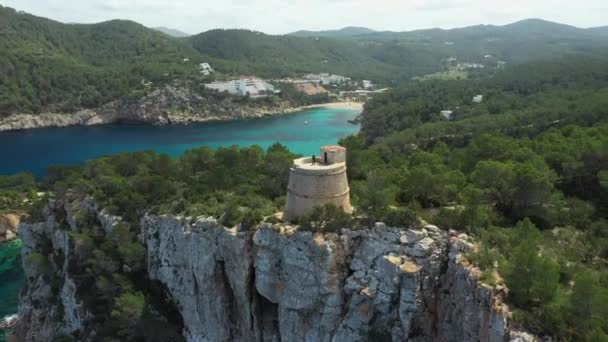 Cliff Defense Tower Northern Area Ibiza Sant Miguel Beach — ストック動画