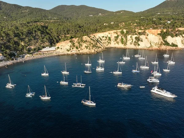 Cala dHort 'un havadan görüntüsü. İbiza adası. İspanya.
