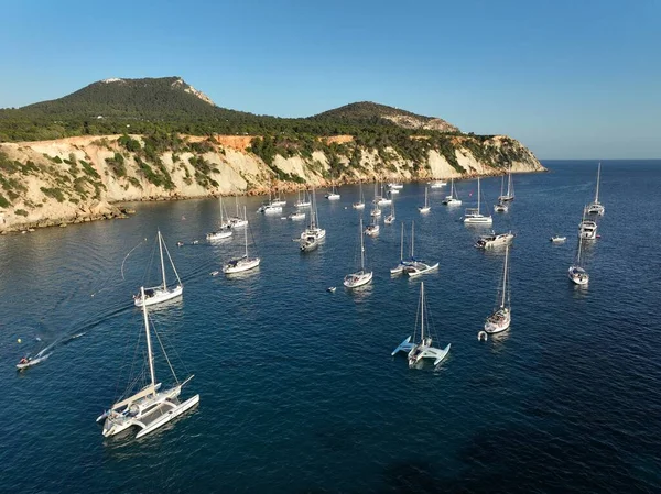 Cala dHort 'un havadan görüntüsü. İbiza adası. İspanya.