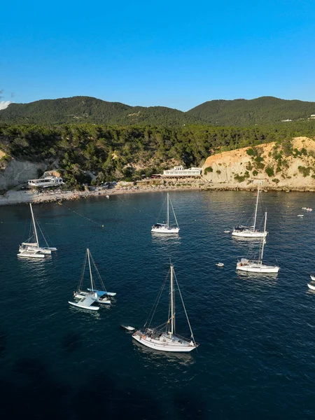 Cala dHort 'un havadan görüntüsü. İbiza adası. İspanya.