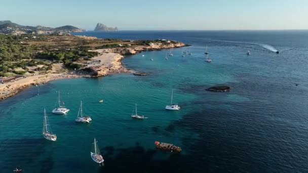 Aerial View Drone Stunning Beach Ibiza Cala Comte Beach Baleares — ストック動画