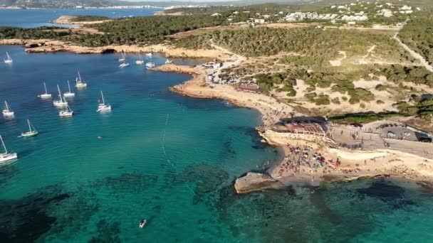Aerial View Drone Stunning Beach Ibiza Cala Comte Beach Baleares — Stock Video