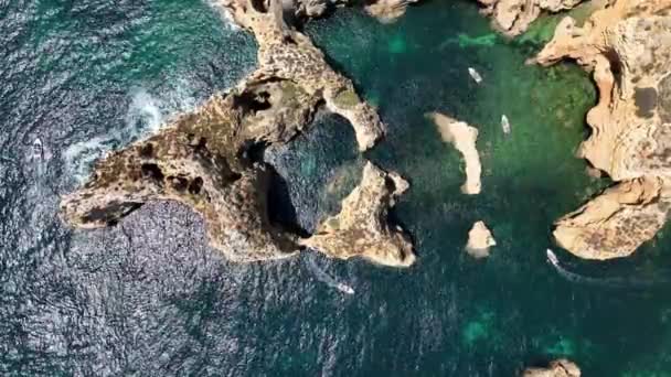 Aerial Drone Panorama View Idyllic Nature Landscape Rocky Cliff — Stockvideo