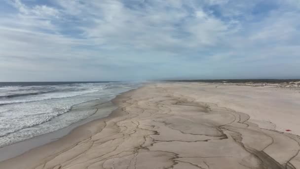 Huge Totally Empty Beach Large Area Dunes Coast Portugal — Vídeos de Stock