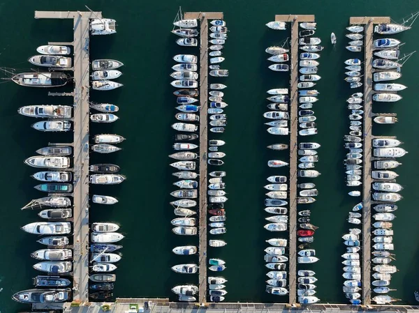 Aerial View Pontoons Full Boats Sailboats Marina Ibiza — Foto Stock