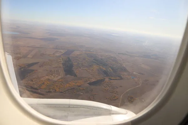 View Window Plane Fields Autumn Morning — Stock Photo, Image