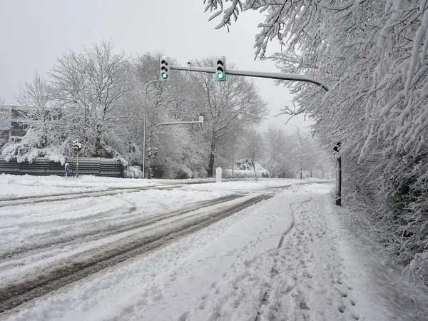 Carreteras Cubiertas Nieve Aceras Ataque Invierno Alemania Fuertes Nevadas Heiligenhaus — Foto de Stock