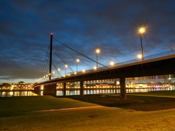 Oberkasseler Bridge River Rhine German City Dusseldorf Early Morning Blue — Stock Photo, Image