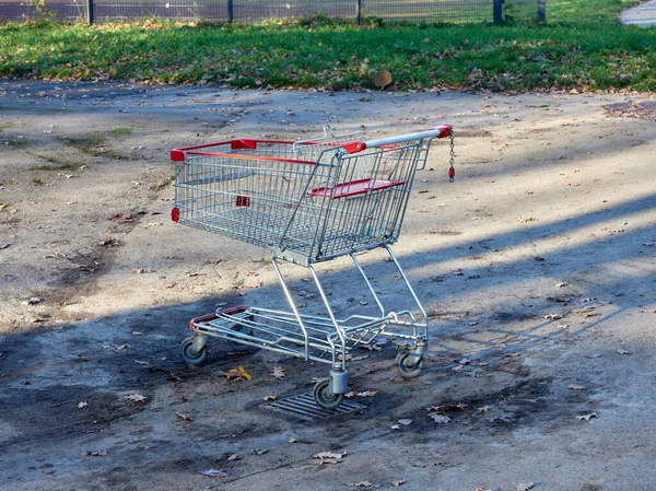 Verlaten Leeg Winkelwagentje Een Stadspark — Stockfoto