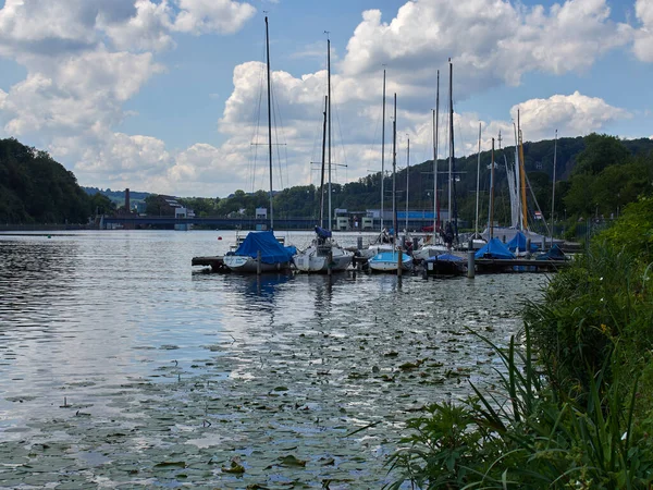 Έσσεν Nrw Γερμανία 2020 Baldeneysee Θέα Της Λίμνης Baldeneysee Πλωτά — Φωτογραφία Αρχείου