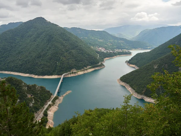 Piva river canyon and Pivsko lake with turquoise water color in Montenegro.