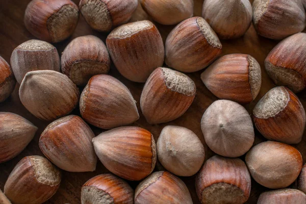 Nocciola Che Occupa Tutto Spazio Fondo Marrone Fondo Noce — Foto Stock