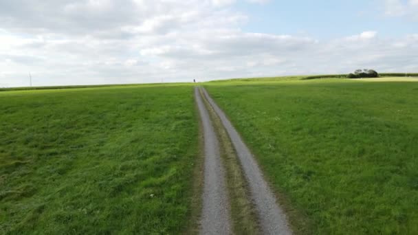 Drone Flight Gravel Road Fields Landscape — Stock Video