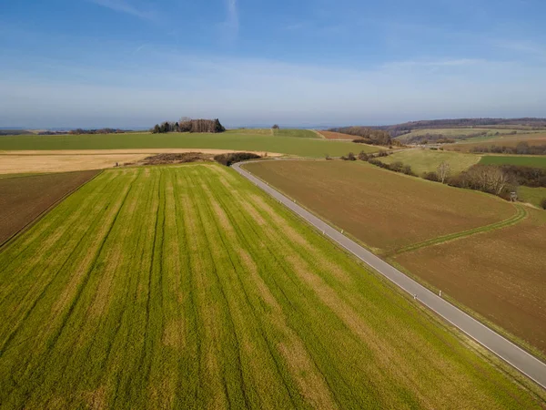 Aerial View Agricultural Fields Landscape Blue Sky Sunny Day Spring — ストック写真