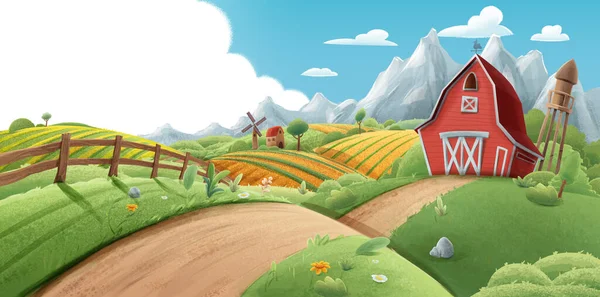 Illustrated Landscape Farm Background — Stock Vector