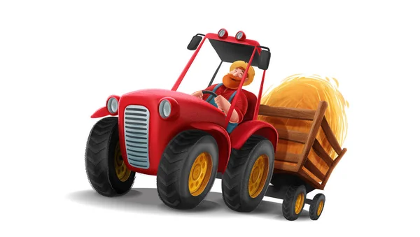 Landwirt Fährt Traktor Isoliert Auf Weißem Hintergrund — Stockvektor