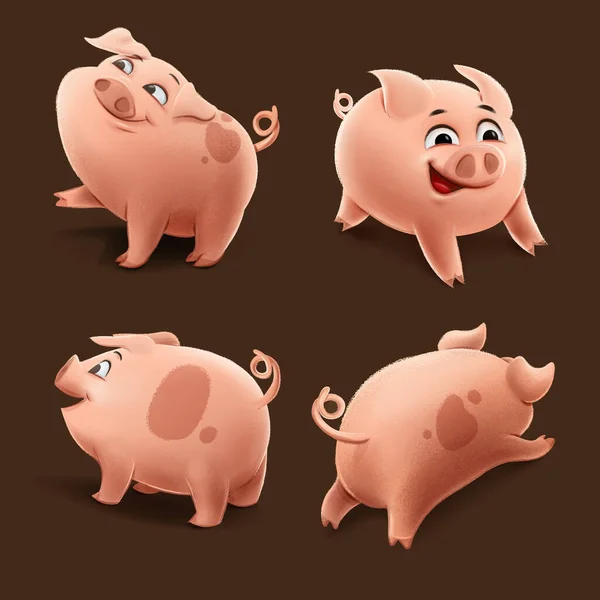 Conjunto Personagens Desenhos Animados Bonitos Porco Ilustração Vetorial —  Vetores de Stock