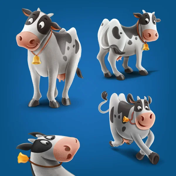 Vacas Dibujos Animados Divertidos Ilustración Animales Granja — Vector de stock