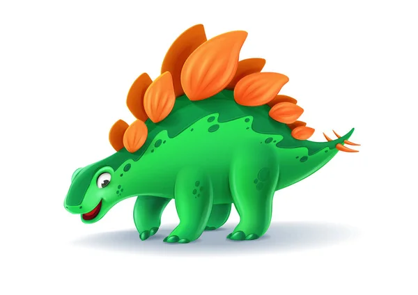 Tecknad Illustration Söt Dinosaurie Med Djur Isolerad Vit Bakgrund — Stock vektor