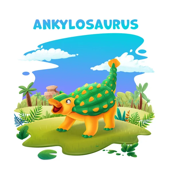Dinozor Hayvanı Karikatür Tropikal Sahnesi Dinozor Resimleriyle — Stok Vektör