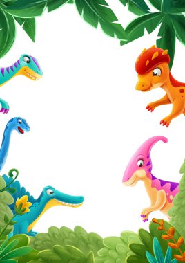 Dinozorlu karikatür sahnesi, vektör illüstrasyonu