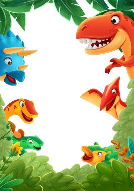 Dinozorlu karikatür sahnesi, vektör illüstrasyonu
