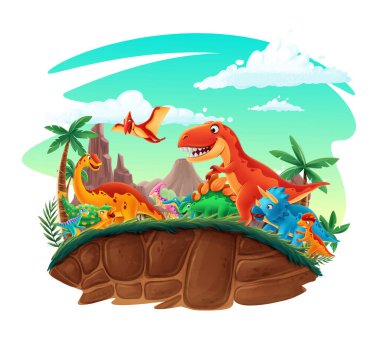Dinozorlu karikatür sahnesi, vektör illüstrasyonu